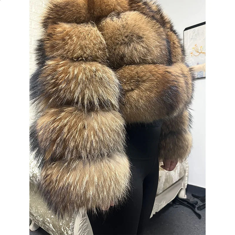 Plus Size Tops Brown Fur Maomaokong Obese Womens Outerwear Natural Raccoon Coat Winter Jacket Female Clothing 4xl 251022