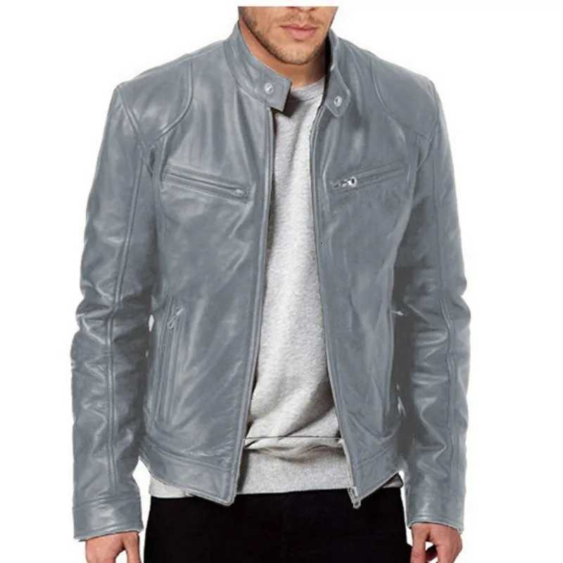 Mens Faux Leather Jacket Autumn Fashion Solid Color Zipper Motorcycle Jacket Mens Casual Long Sleeve Zipper Button Jacket W251023