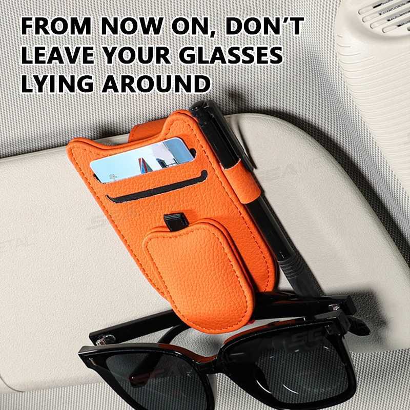 SEAMETAL Car Sun Visor Glasses Holder Magnetic Eyeglasses Hanger Clip Luxury Leatherette Car Sunglasses Holder Mount UniversalW251023