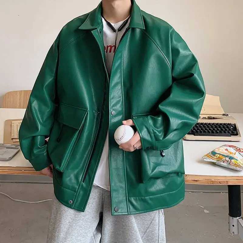 Zipper Locomotive Men Leather Jacket New Autumn Streetwear Solid Jacket Coat Hip Hop Men Clothing Oversize PU Leather Jacket W251023