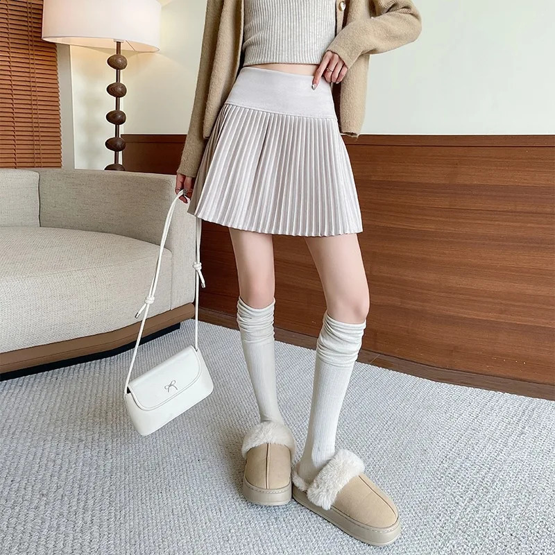 Womens Woolen Plaid Skirt Autumn Winter Thickened Slim A Line Mini Pleated Short Fashionable Elegant Style 251022