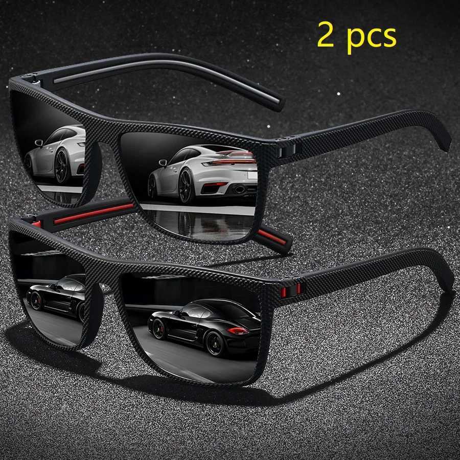 2PCS Fashion Vintage Check Pattern Sunglasses For Men Women Fishing Driving Fashion Square Brand Design Sun Glasses UV400 EyeweaW251023