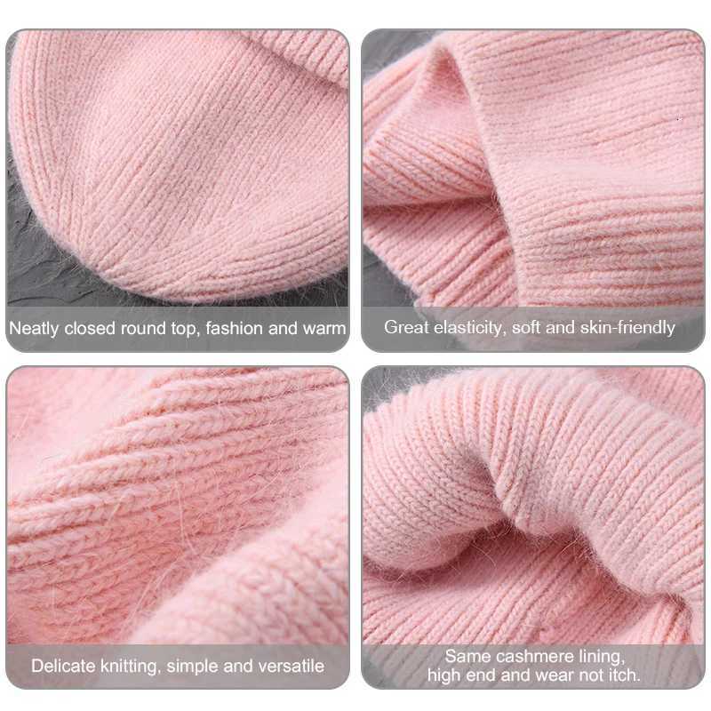 Casual Wens Hat Real Rabbit Fur Beanie Ladies Autumn Winter Cashmere Hats Three Fold Thick Knitted Girls Sklies BeaniesW251023
