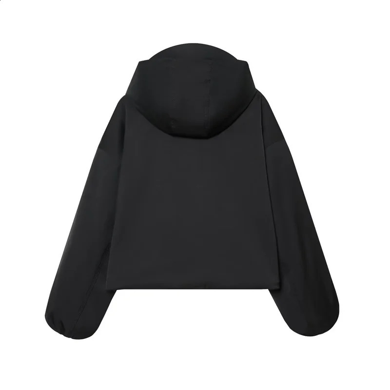 Womens Coat Autumn Style Black Long Sleeve Hooded Waterproof Windproof Simple Jacket Casual Fashion Versatile 251013