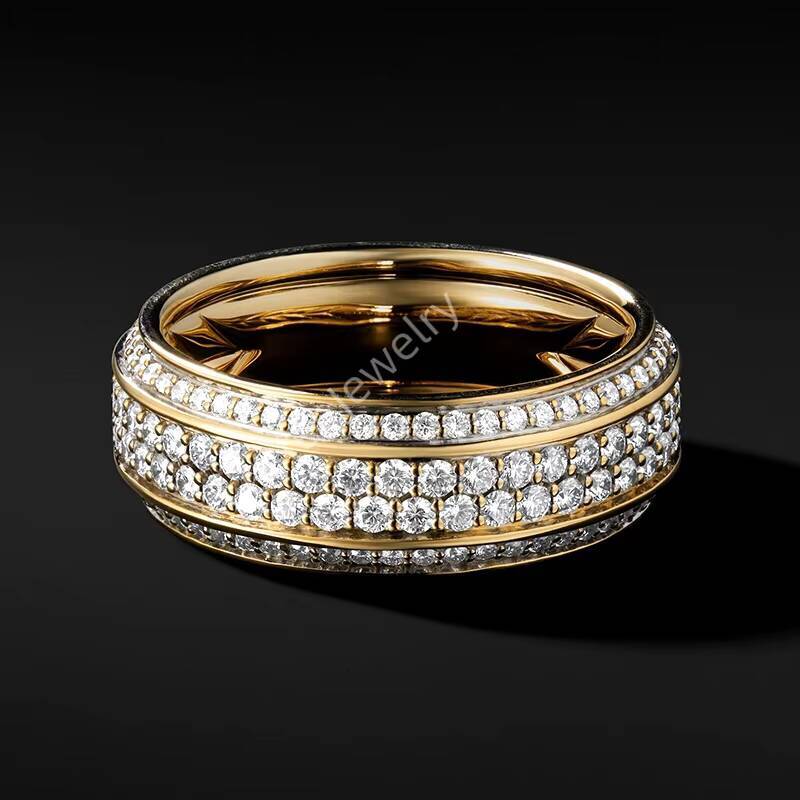 Hip Hop Iced Out 18K Solid Gold Pass Diamond Tester VVS Moissanite GRA Rapper Dazzling Sparkly Eternity Band Ring for Men