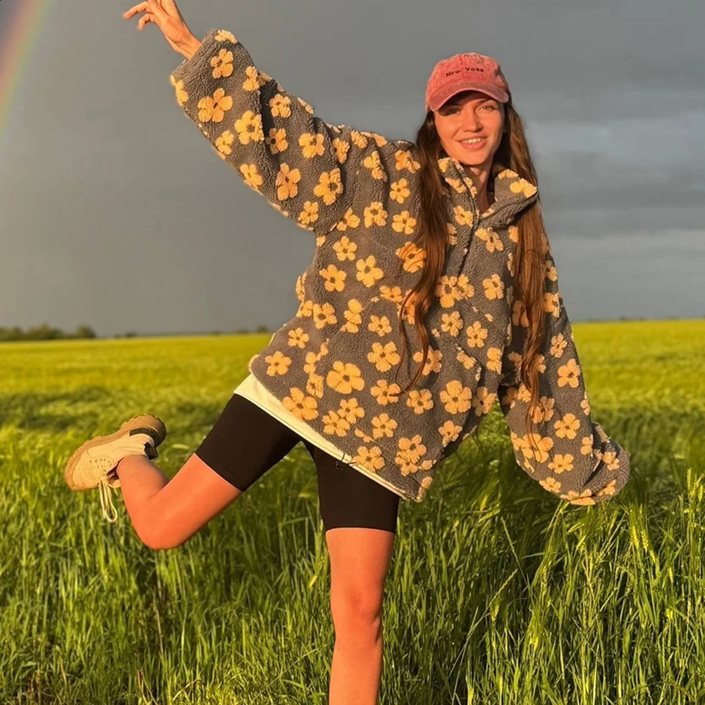 Talenza Fashion Print Pullover ContrastOversized Zipper Knit LongSleeve Top Casual Warm Office Wear Vintage Women Sweatshirts 251022