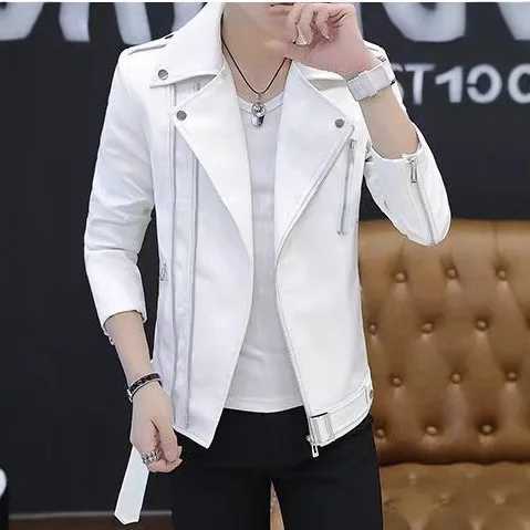 2025 mens new autumn clothing new locomotive oblique zipper slim PU leather jacket W251023