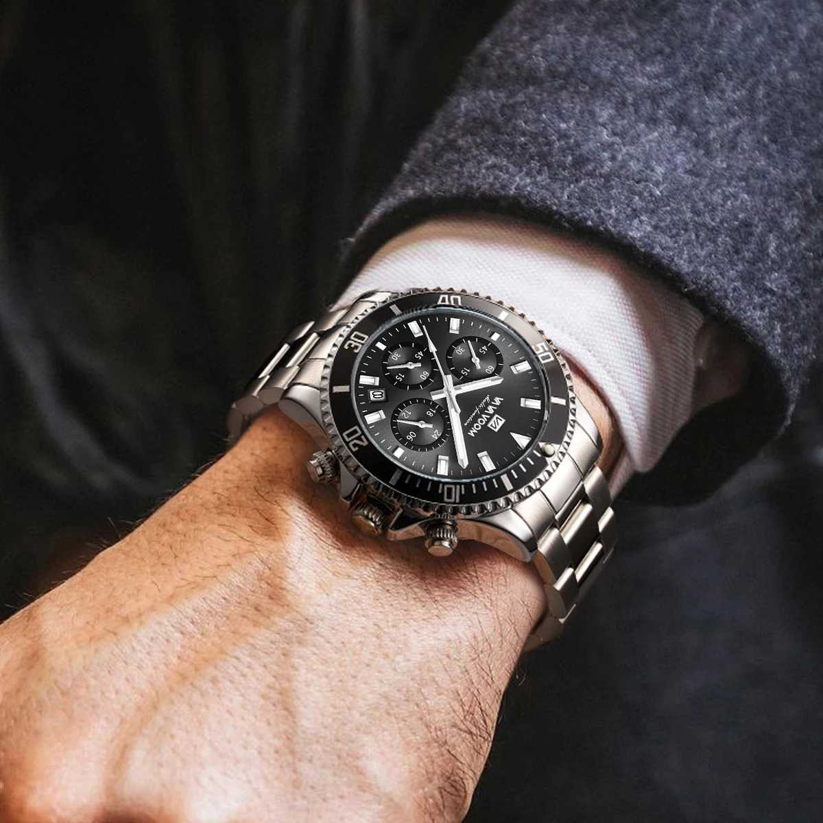 VA VOOM Brand Top Men Watch 1Pc Multifunctional Fashionable Timing Dial Green Gold Stainless Steel 3Bar Timing Watch for MenL251023