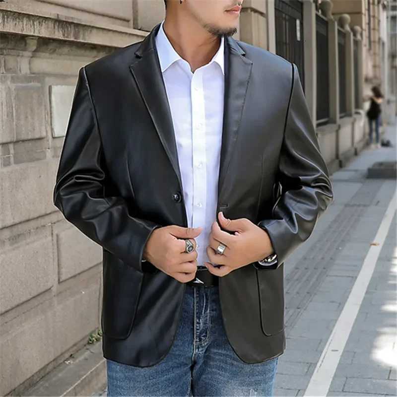 Mens PU Leather Jackets Autumn Winter Turn Down Collar Motorcycle Outerwear Men Solid Loose Casual Leather Blazer Plus Size 8XL W251023