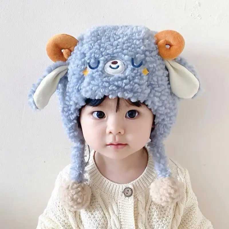 ABeautiful Cute Sheep Beanie Cap Thick Lamb Fleece Warm Earmuffs Caps For Boy Girl Outdoor Windproof Plush Fluffy Warm HatXJ251023