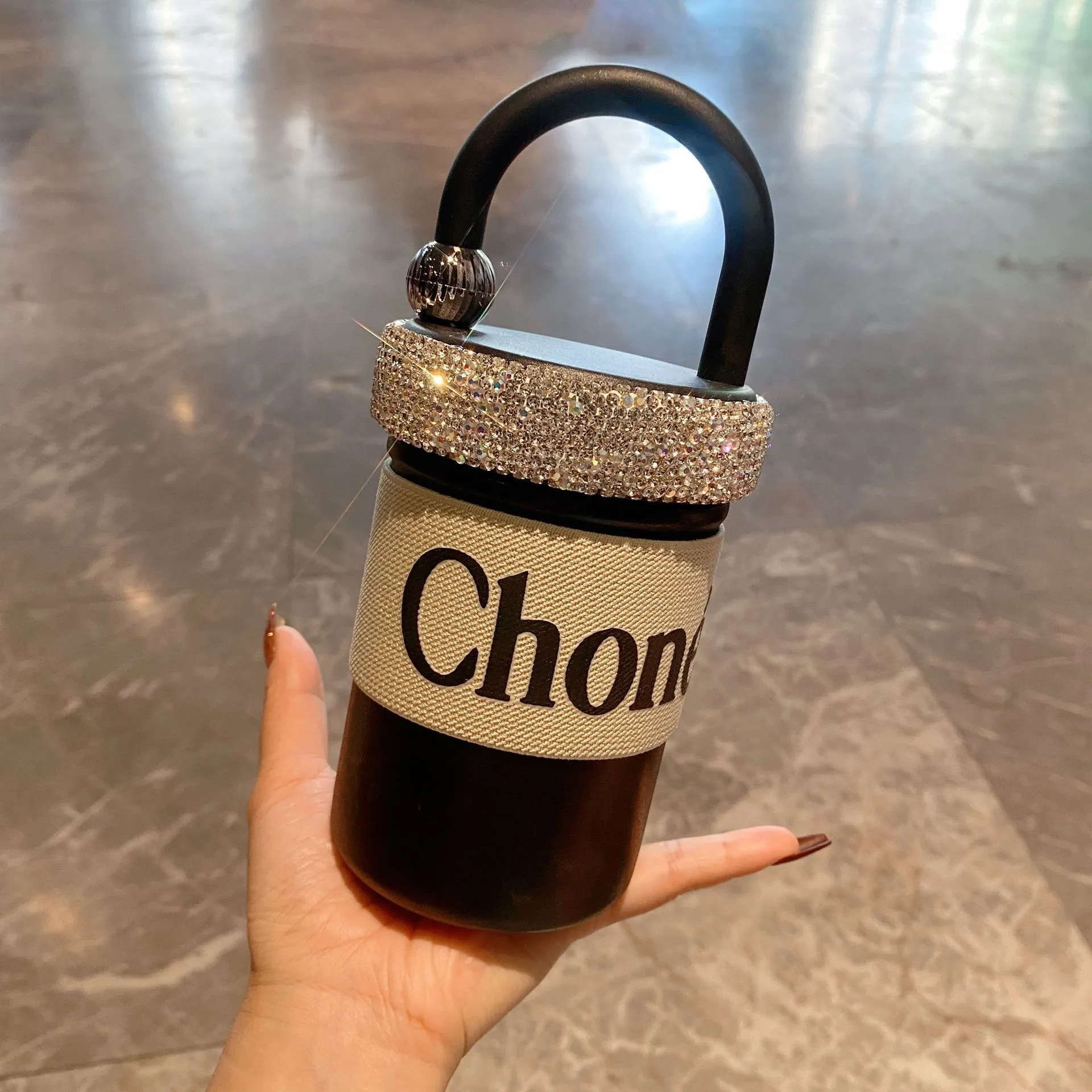 Designer Water Bottle Luxury Crystal Girls Portable Double Wall Vacuum Reusable Coffee Cups Travel Mug Stainless Steel Insulated Thermos Tumbler with 