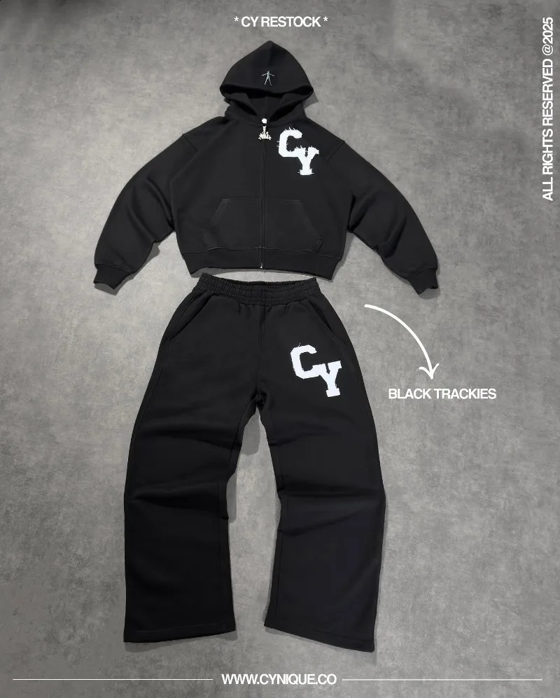 Y2K Gothic American embroidered letter n loose fashionable couple set High Street Harajuku punk trend hoodie 251021
