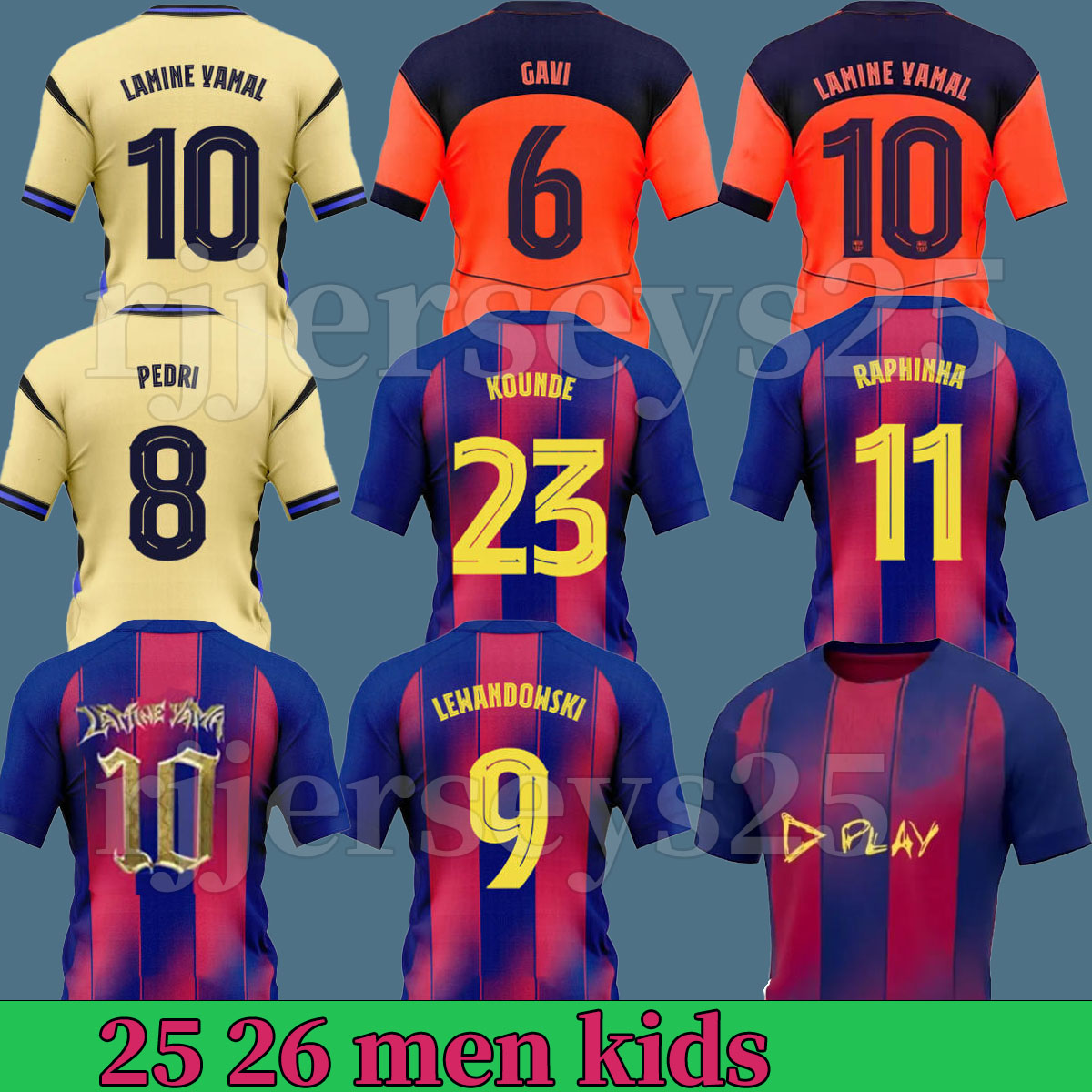 25 26 LAMINE YAMAL PEDRI GAVI Soccer Jersey RAPHINHA Camiseta De Football Shirt KOUNDE F. DE JONG FERMIN 2025 2026 OLMO BALDE CUBARSI Football RAPHINHA Men Kids