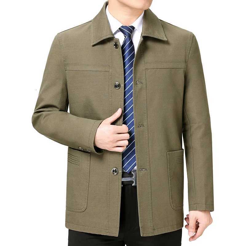 Mens MiddleAged Cotton Jacket Spring Autumn Lapel Trench Coat Large Size with Buttons Fashionable Classic Outerwear W251023