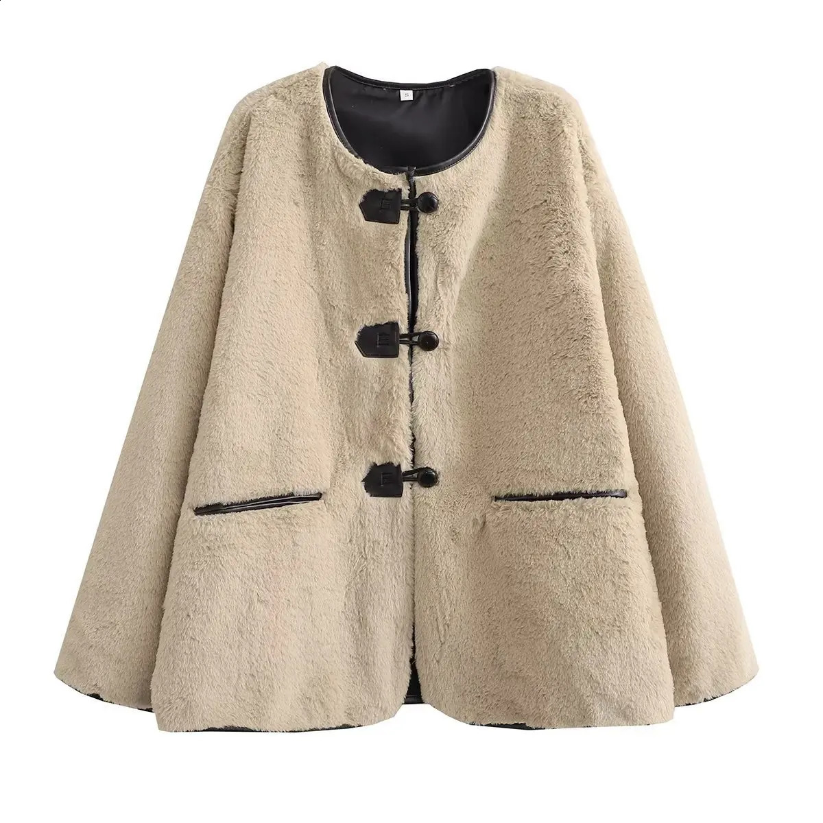 Loose round Neck Button up Pure Color Fashion Casual Rabbit Fur Jacket Womens Comfortable Leisure Outerwear Autumn Winter 251018