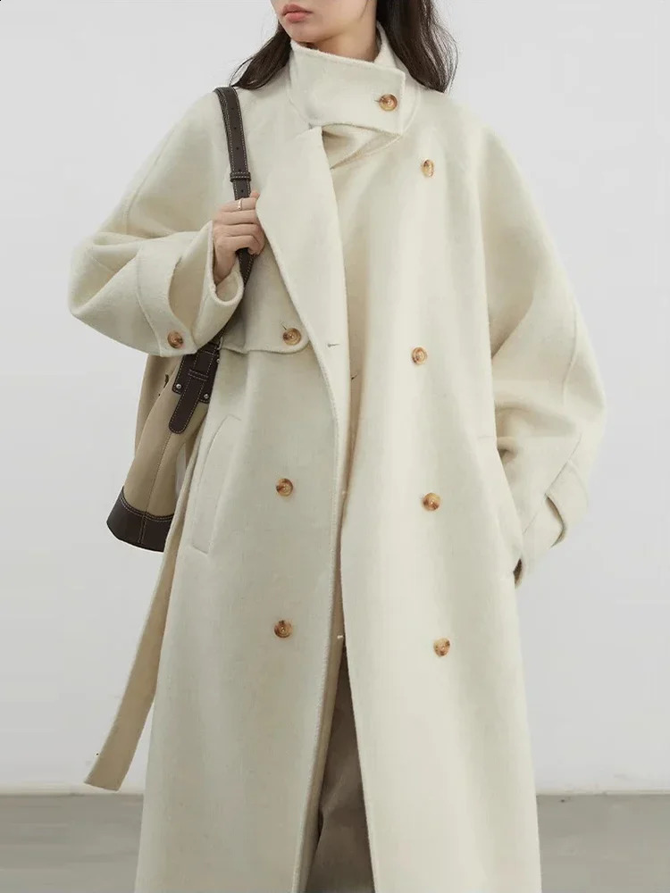 CHIC VEN Women Woolen Coats Loose Stand Collar Doublesided Overcoat Female Outerwear Office Ladies Clothing Autumn Winter 251021