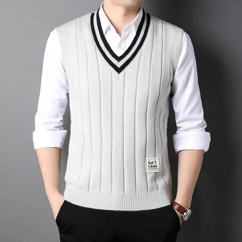 Spring Autumn Winter Vneck Vest Mens Sleeveless Bright Color Versatile Sweater Knitted 251023