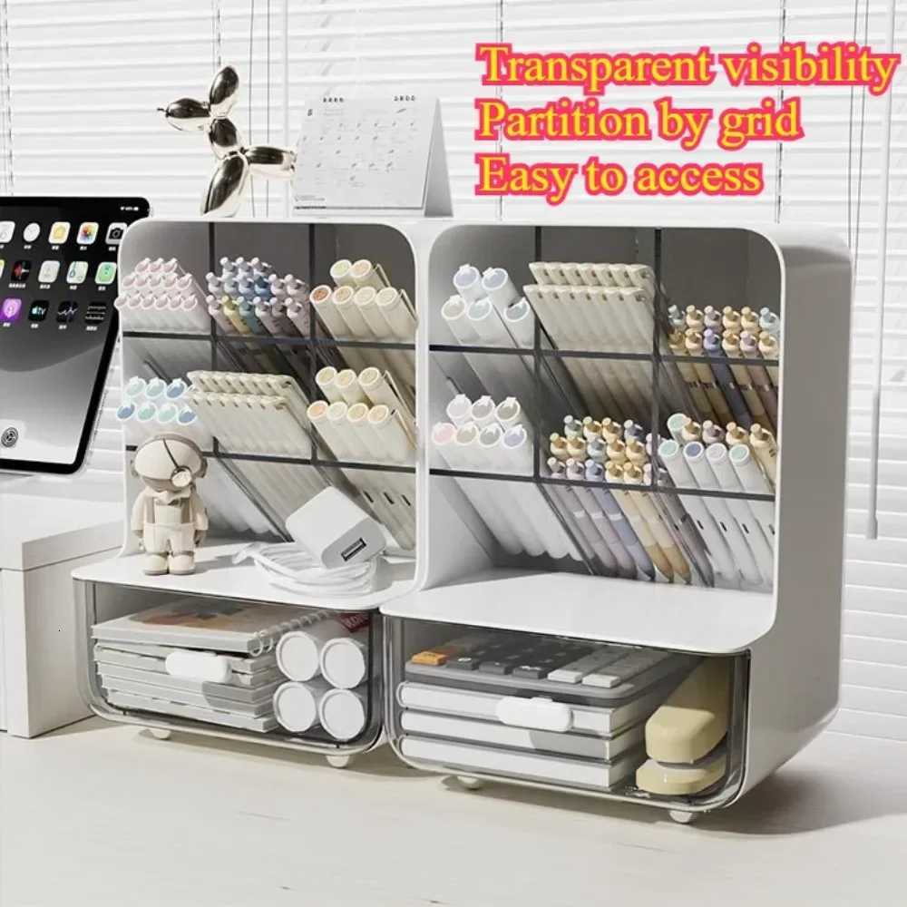 Oblique Plugin Pen Holder Sundries Storage Rack Dustproof Pen Container Multi Space Large Capacity Storage Miscellaneous Items C251023
