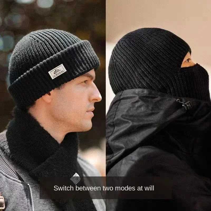 Knitted Hat Winter Cotton Thicke Cold Outdoor Cycling Warm Mask 2 in 1 Fl Face Protection Earmuffs clava HatW251023