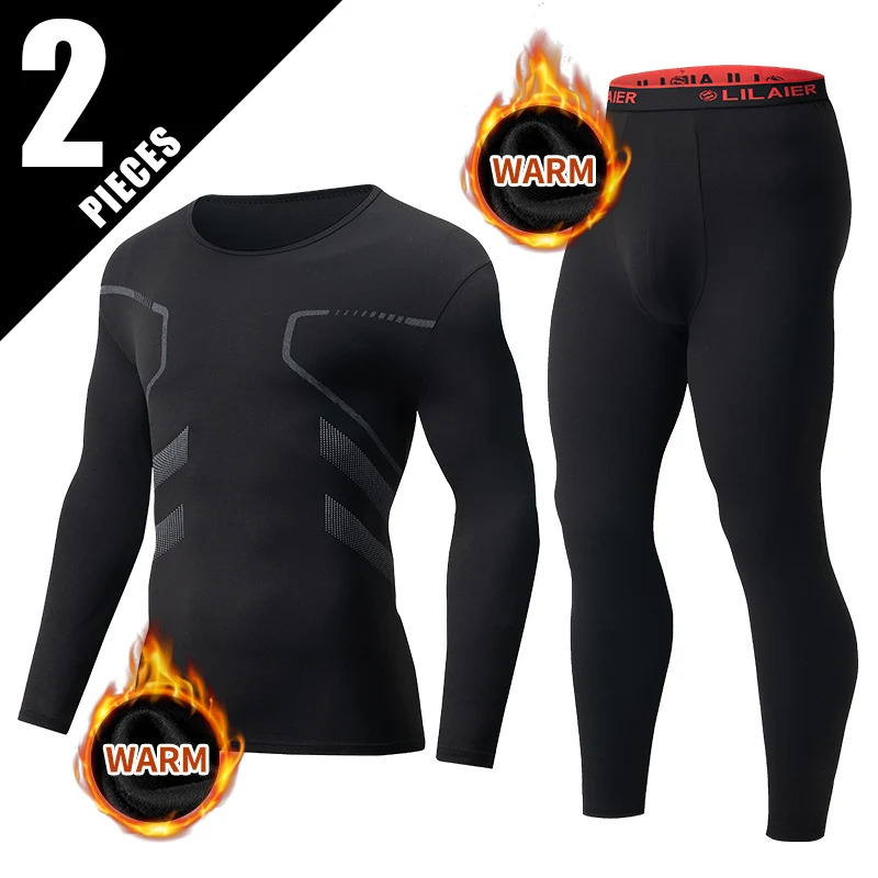 2piece Autumn And Winter Mens Casual Sports Fashionable Warm Base Shirt Comfortable Slimming Fitness Running Round Neck Set 251023