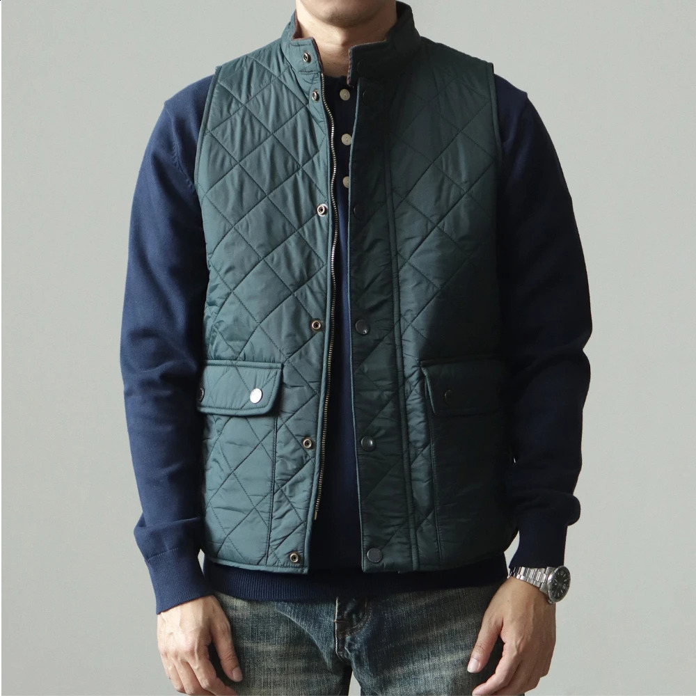 Replica quilted cotton vest for men American retro casual solid color stand collar diamond pure work jacket 251023