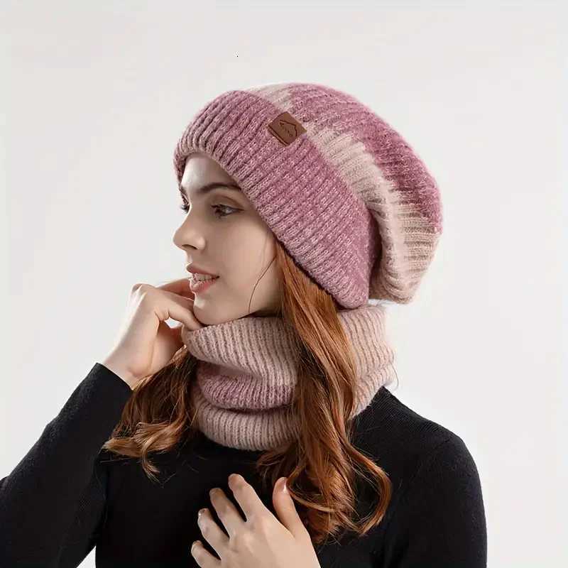 Winter Womens Twotone Hat with Velvet Bib Twopiece Knitted Hat Thickened Warm Earmuff Beanie Birthday Valentines Day ChXJ251023