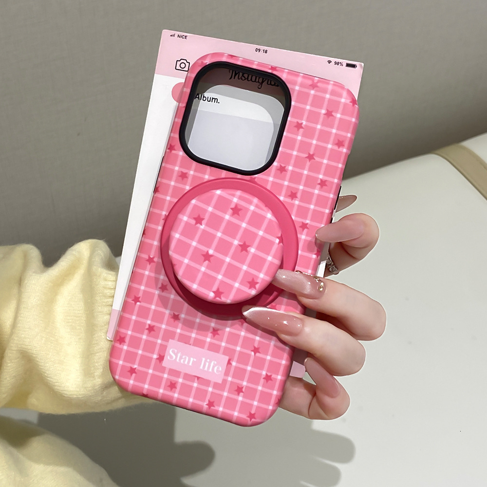 Magnetic Stand Checkered Phone Case for iPhone 17 Pro Max, Cute Grids Plaid Checkerboard Aesthetic Design Compatible with Slim Bumper Shockproof Prote