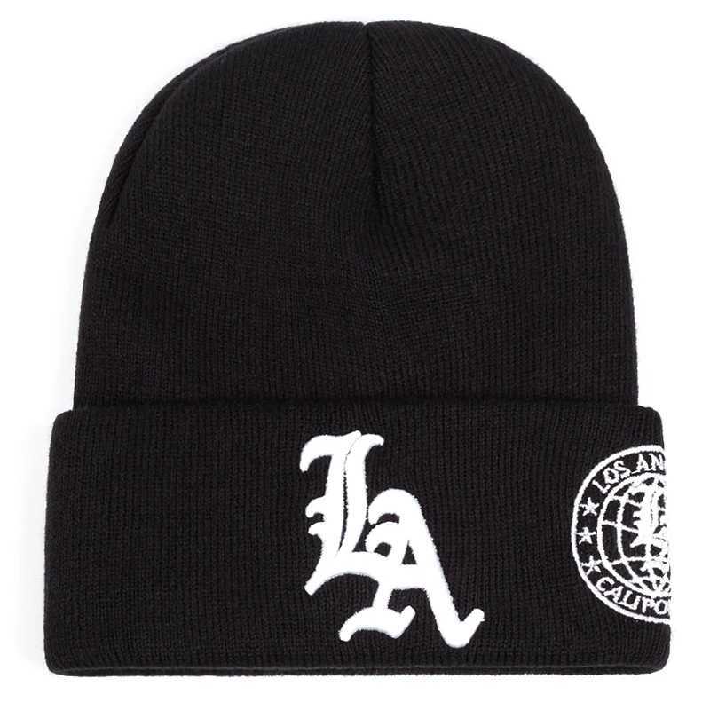 New LA letter side earth embroidery unisex casual beanie hat personalized hiphop fashion winter warm knit soft hat skull hatXJ251023