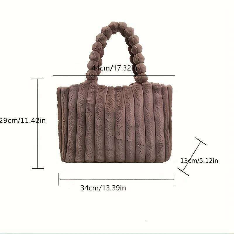Large Capacity Plush Tote Stiped Faux Fur Shoulder Bag, Women's Soft Fluffy Handbag