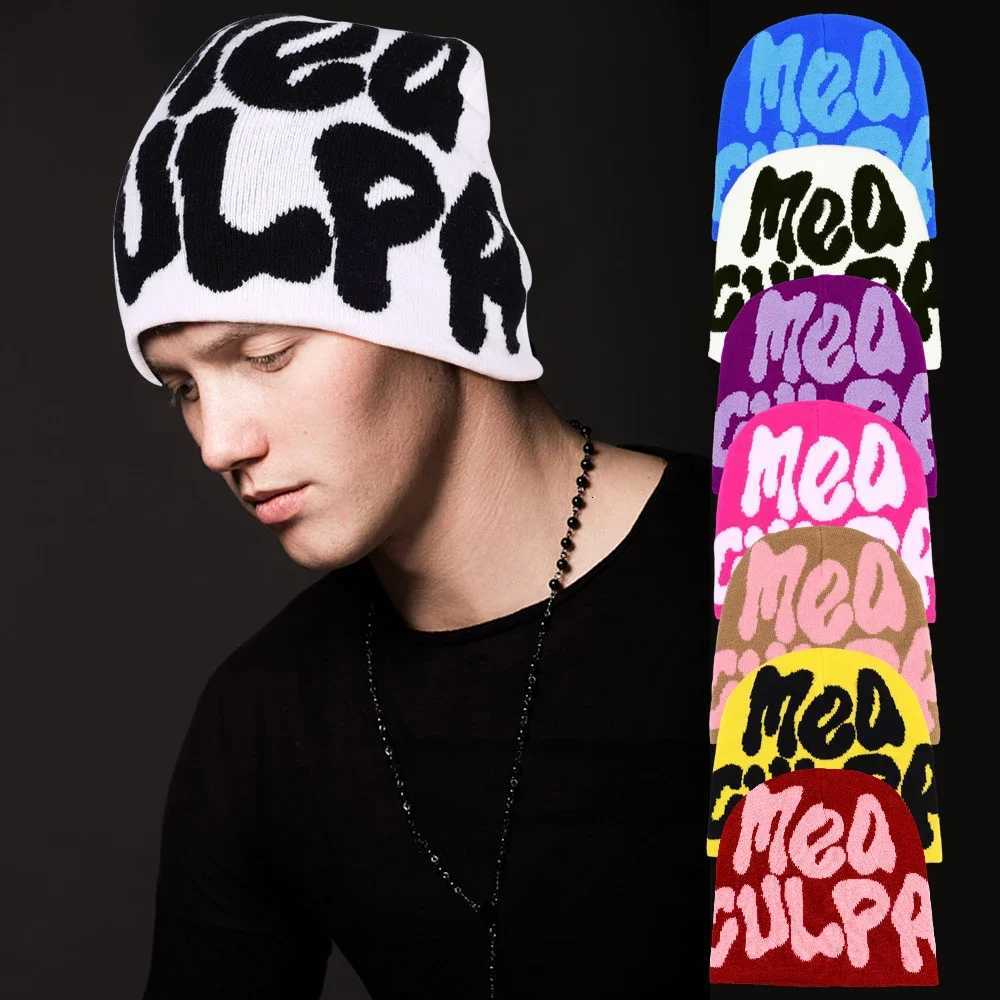 Y2K Knitting Beanies Hat Men Women Paragraph Quality Wool Cap Mea Culpa Warm Fashion Hundred Take Cold Cap for Women HatsXJ251023