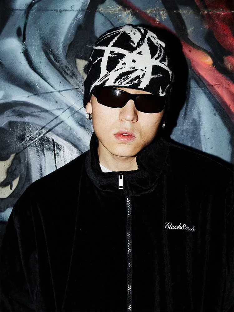 Mens Hat Beanie Y2k Knitted Gothic Hip Hop Harajuku Streetwear Wool Winter Korean Fashion Pullover Jacquard Unisex AccessoriesXJ251023