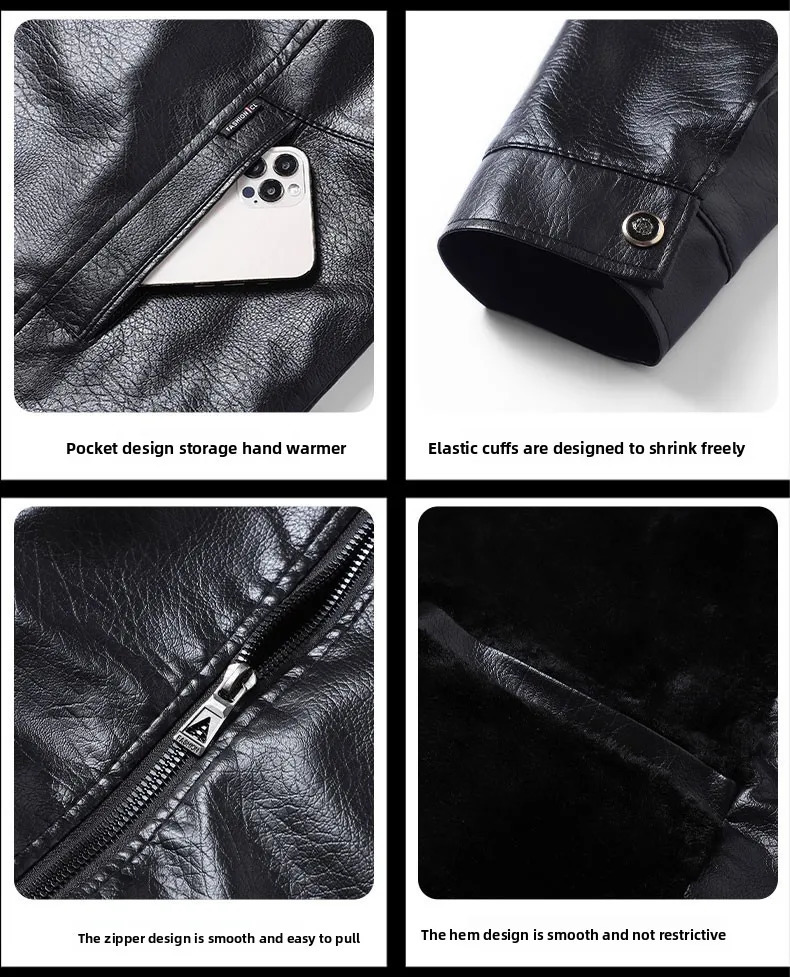 Plush Thickened Faux Leather Jacket Mens Fur Collar Windproof Waterproof Business Winter motorcycle jacket 251023