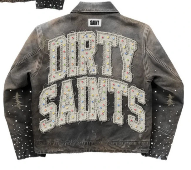Streetwear Vintage Washed Denim Jacket Y2K Punk Rock Letter Patch y Distressed Sequins Oversized Casual Coats 251023
