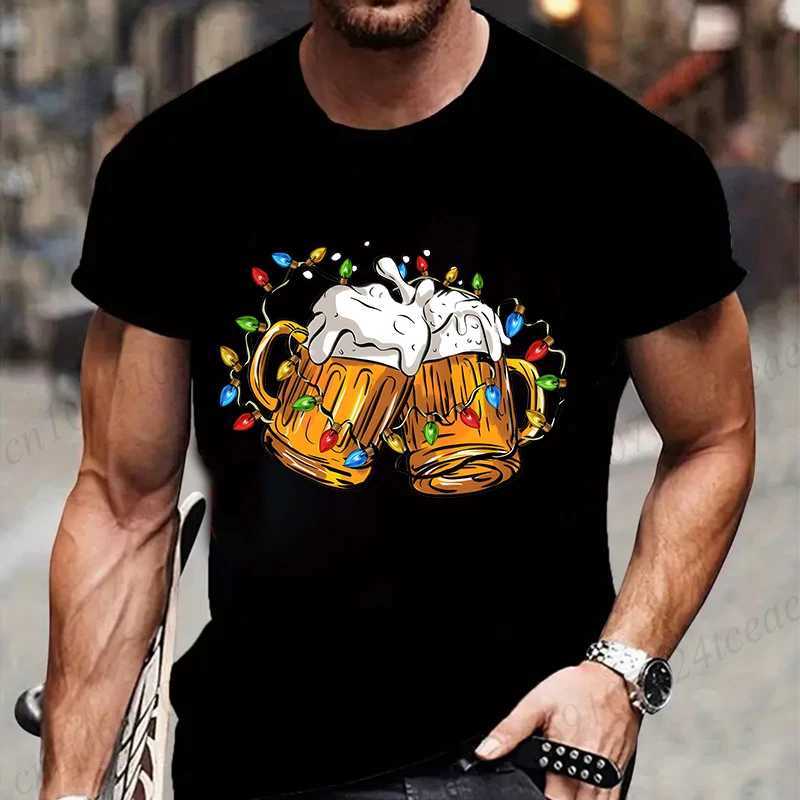 Fashion Merry Christmas Beers Graphic T Shirts for Men Fashion Trend Drinking Beer Printed Tees Funny Christmas Party Shirt TopsXJ251023