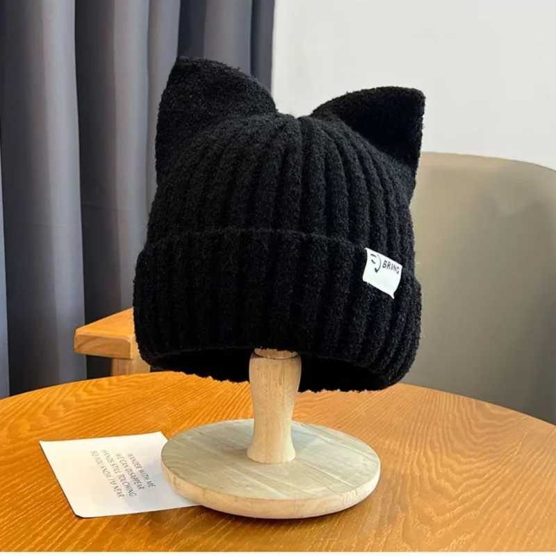 Women Winter Knit Hat Adorable Cat Ear Japanese Korean Style Fashion Cute Hip Hop Warm Beanie Versatile Outdoor Skull CapXJ251023