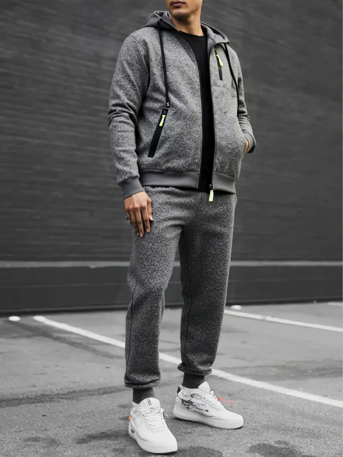 Mens Casual Sportswear Autumn Solid Color Daily Sweatshirts Sweatpants Jogging Tracksuit Zipper Hooded Jacket and Pants Set 251021