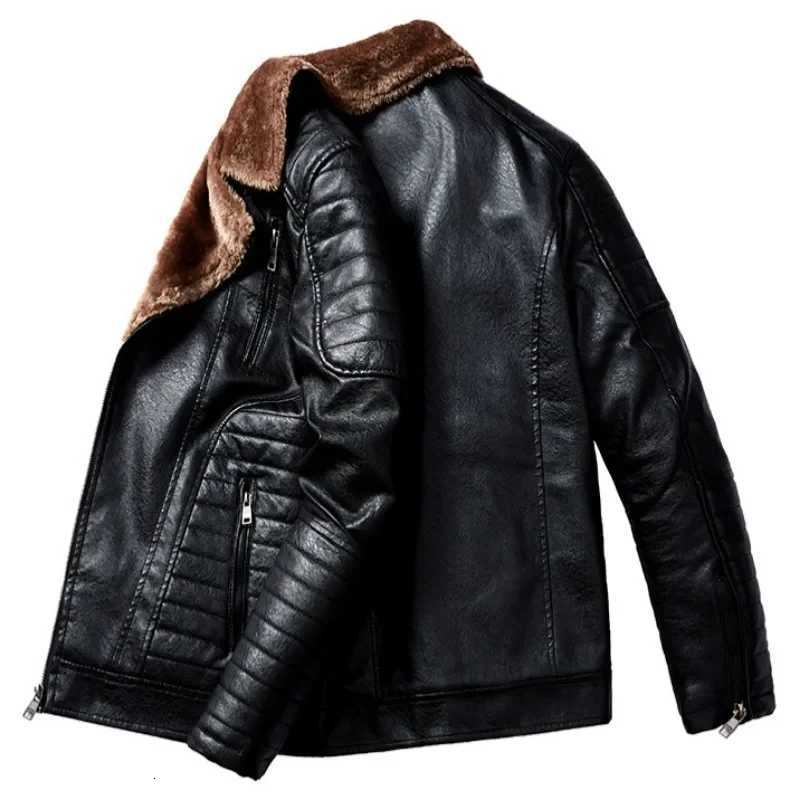 Men Leather Jacket Fur Integrated Locomotive Leather Jacket Coats Long Sleeve Zipper Fur Collar Motorcycle Outwear Faux Leather W251023