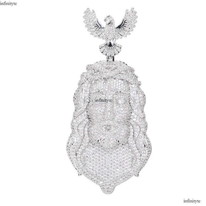 Hip Hop Eagle Clasp Jesus Face Pendant Necklace 5A Zircon Mens Religious Jewelry