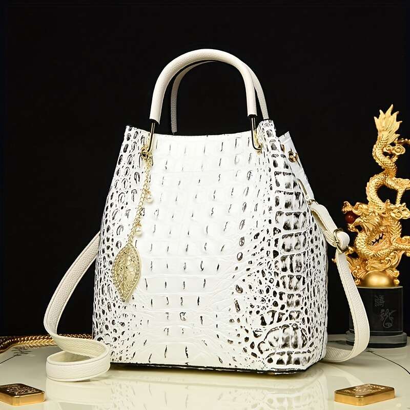 Stylish Spacious Wo Bucket With Minimalist Crocodile Pattern, Perfect For Autumn And Winter, Can Be Used 2025