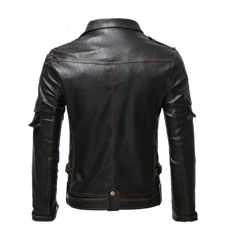 Vintage Ghost Rider Motorcycle Multizip Jacket Lapel Pu Parka Plus Size Fat Singer Show Leather Man W251023