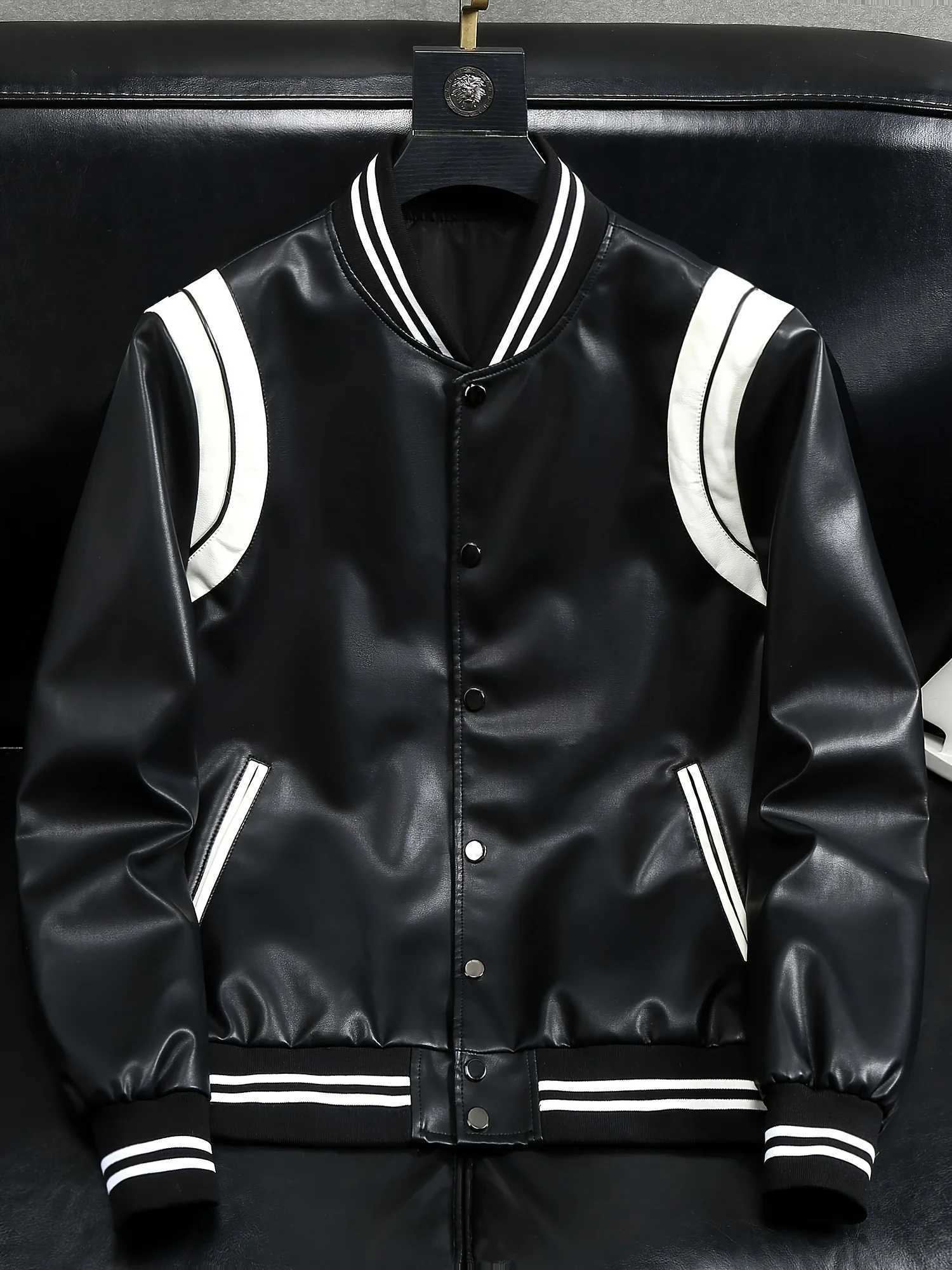 American Motorcycle Jacket Colorblock Soft Pu Baseball Bomber Leather Jacket W251023