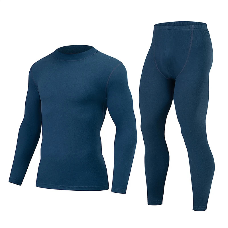 2piece AutumnWinter Mens Classic Fashion Basic Warm Underwear Set Loose Large Half High Collar Top Elastic Waist Pants 251023