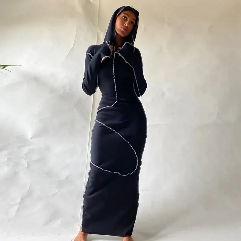 Dulzura Women Autumn Winter Fashion Long Sleeve Streetwear Bodycon Black Long Dress Wholesale Items For Business 251023
