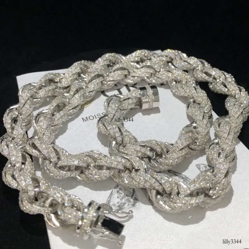 Chains 12mm 18-24inch Sterling Sier Passed Test Moissanite Rope Chain Necklace for Women/Men Nice Gift