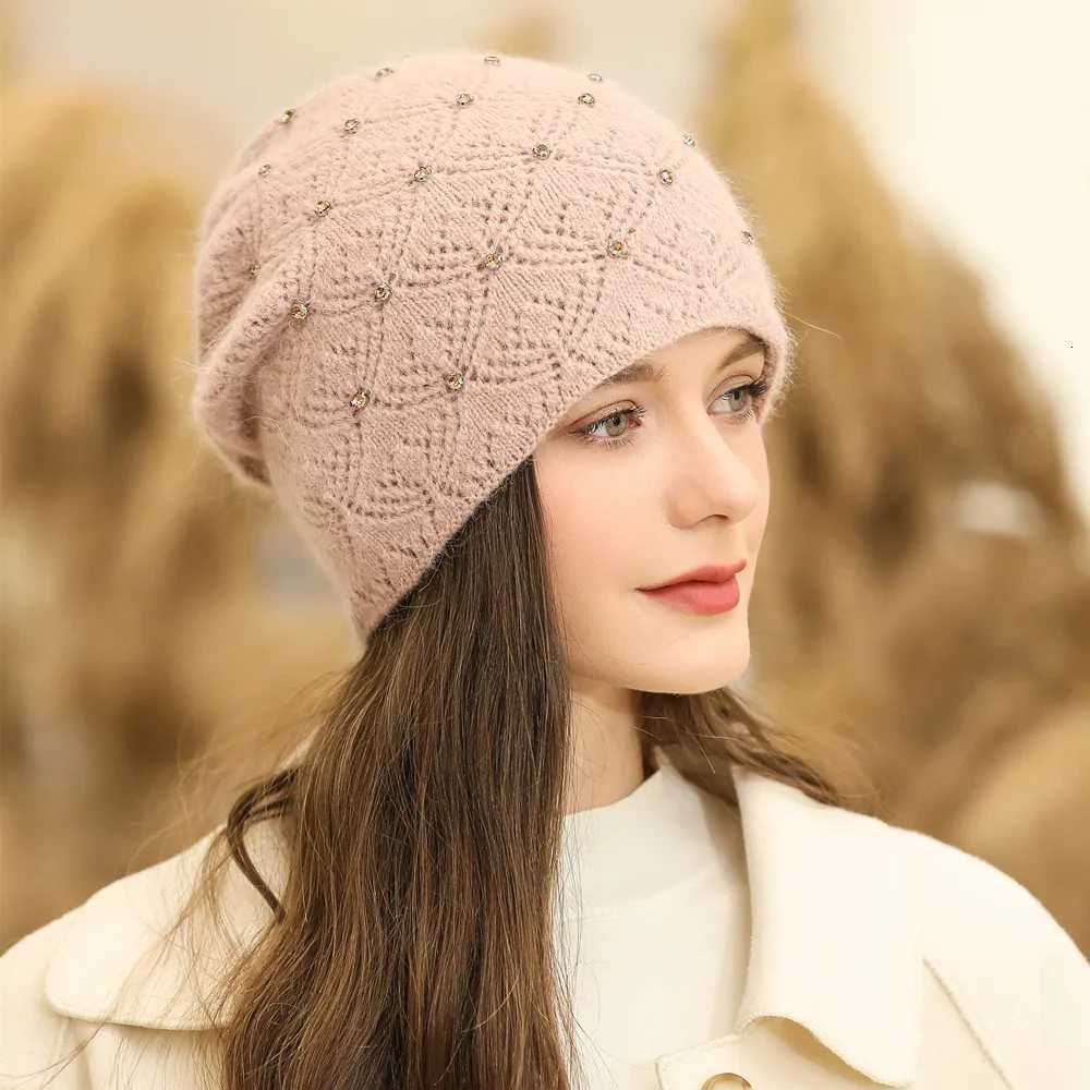 1pc Winter Warm Women Beanie Hat with Diamond SettingStreetwear Fleece Blend Warm Fashion Decorate Skull cap for Female CasualXJ251023