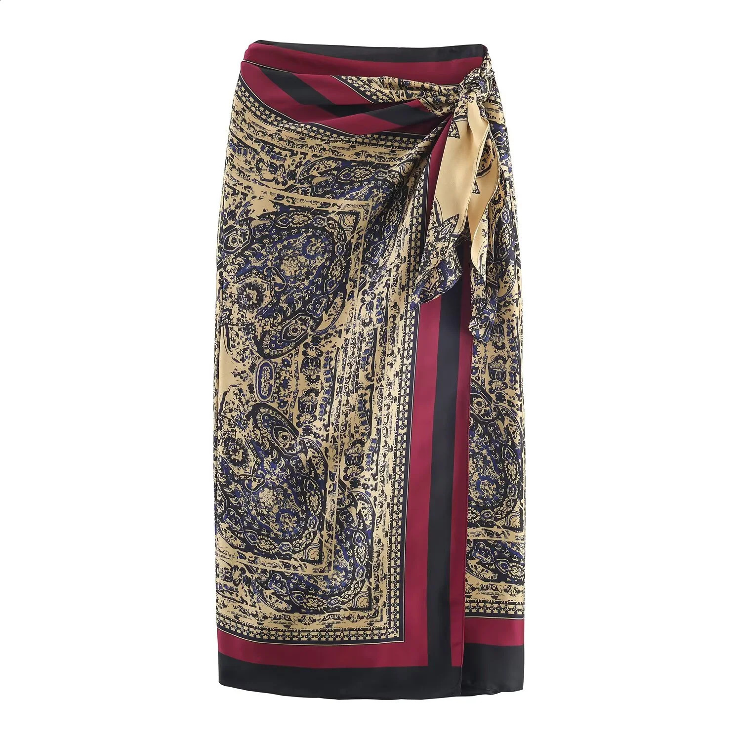 autumn womens clothing casual fashion versatile elegant temperament vacation style paisley wrapped skirt 251022