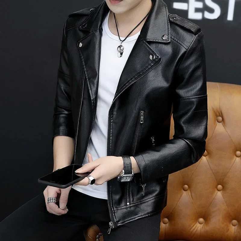 New Biker leather jacket autumn winter mens jacket Coat handsome PU leather jacket Korean Slim Fit Side zipper leather jacket W251023