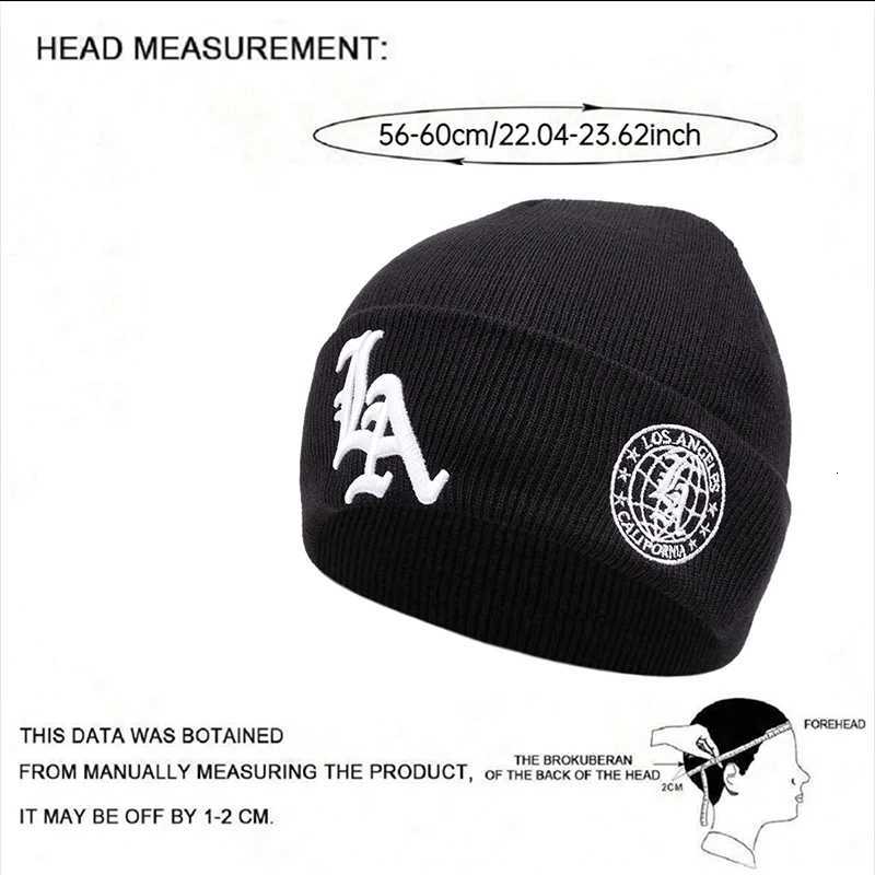New LA letter side earth embroidery unisex casual beanie hat personalized hiphop fashion winter warm knit soft hat skull hatXJ251023