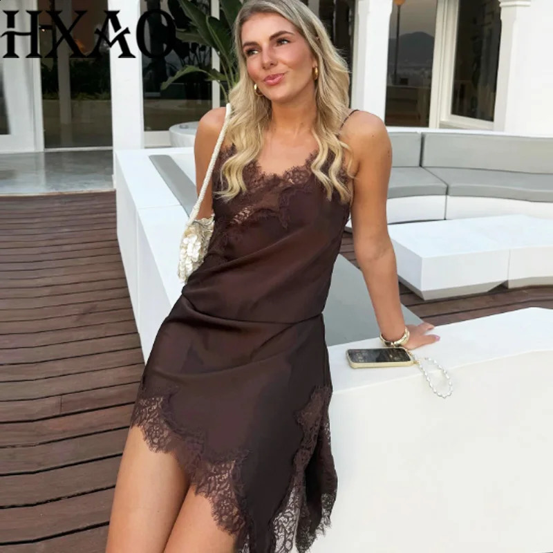 HXAO Female Lace Dress Sleeveless Slip Short Dresses Women Summer Asymmetric Elegant Night Dresses Backless Sexy Evening Dress 251023