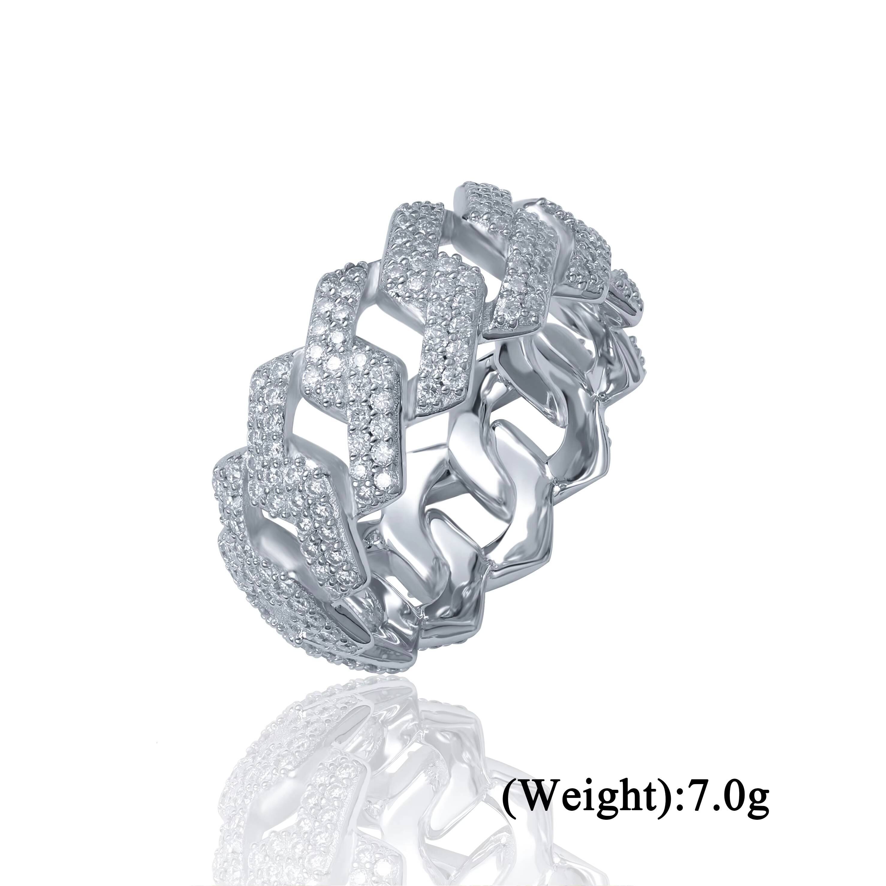 YIWEN Jewelry Fashion Style 925 Sterling Silver Ring Inlaid with Double Row VVS Moissanite Iced Out Mens Charm Ring